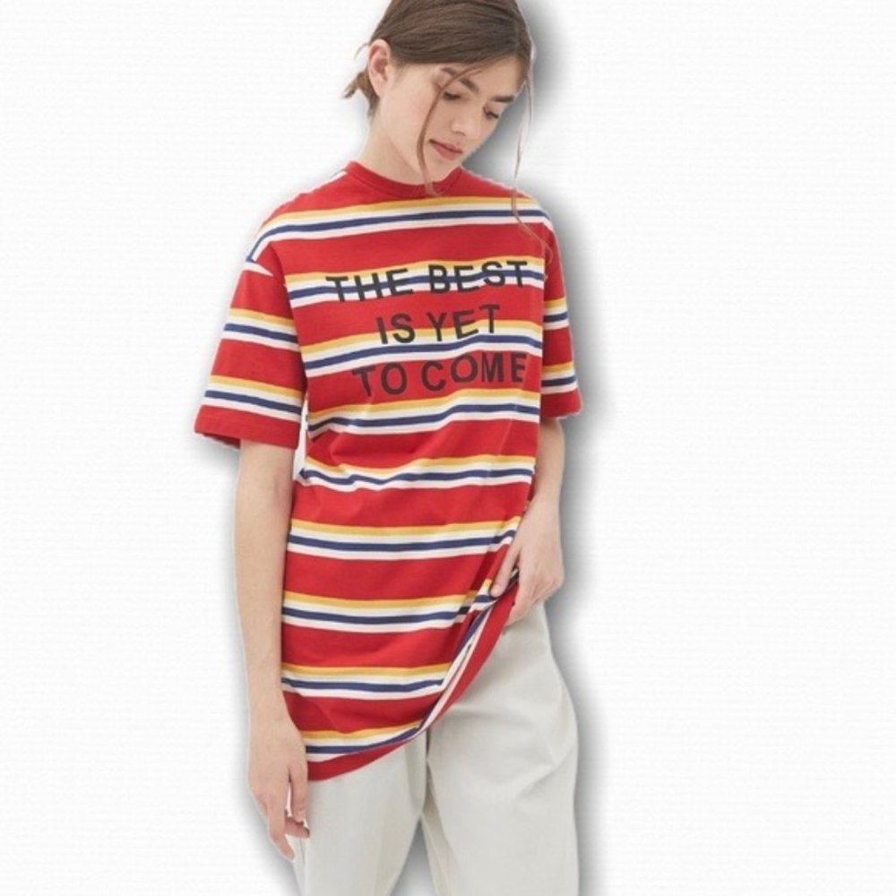 Urban Outfitters The Best is Yet To Come Oversized Tee Red Stripe T-shirt M NEW